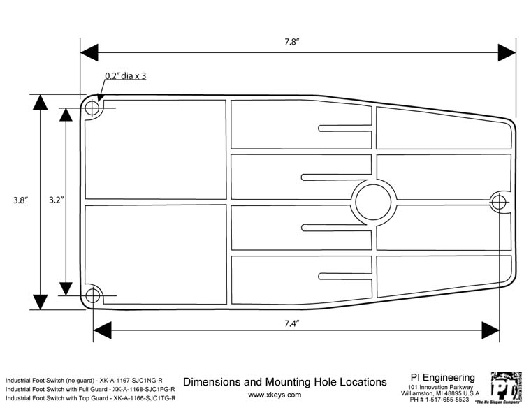 X-keys XK-24 Dimensioned Drawing